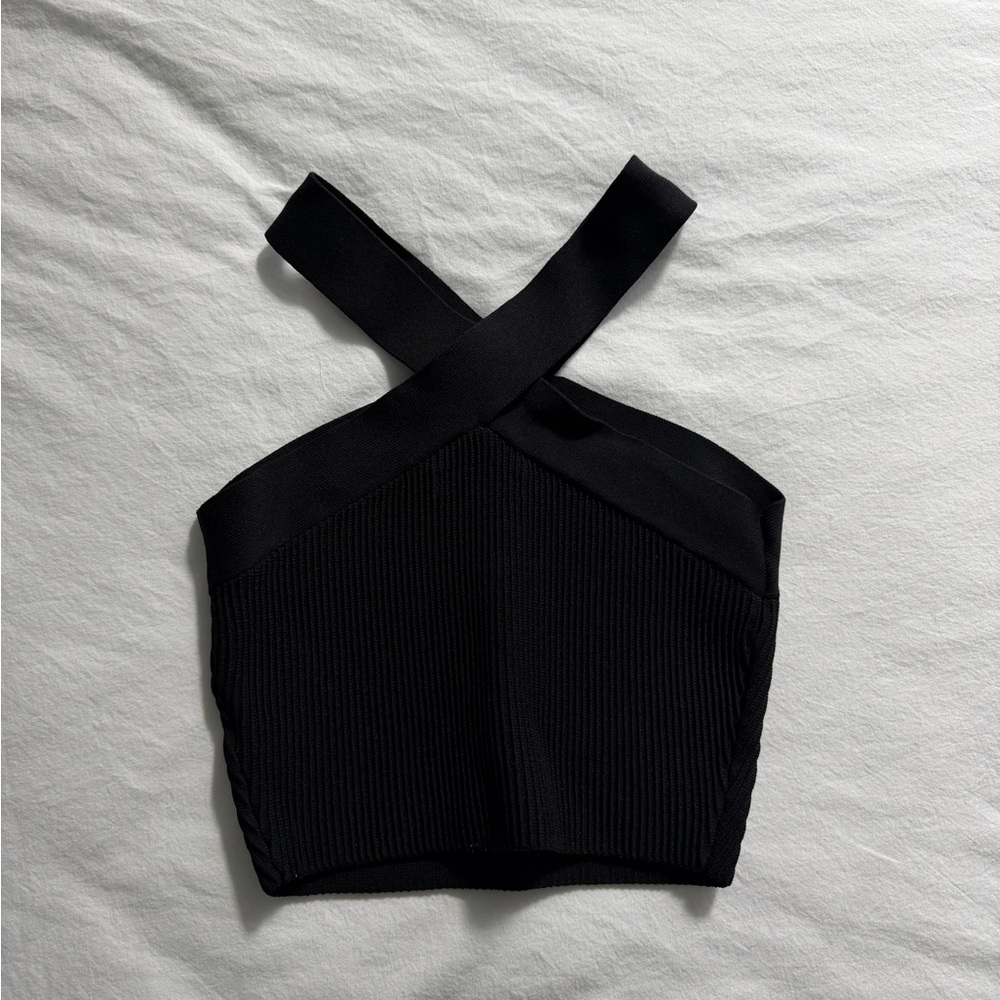 Babaton Black Cross-Strap Crop Top